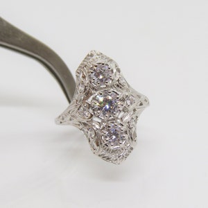 Sterling Silver White Sapphire Created Three Stone Filigree Ring Size 7