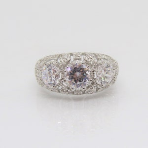 Vintage Sterling Silver White Topaz Filigree Dome Ring Size 8