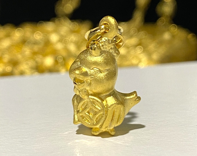 24K 999 Pure Gold Rooster, Chicken Zodiac Pendant.