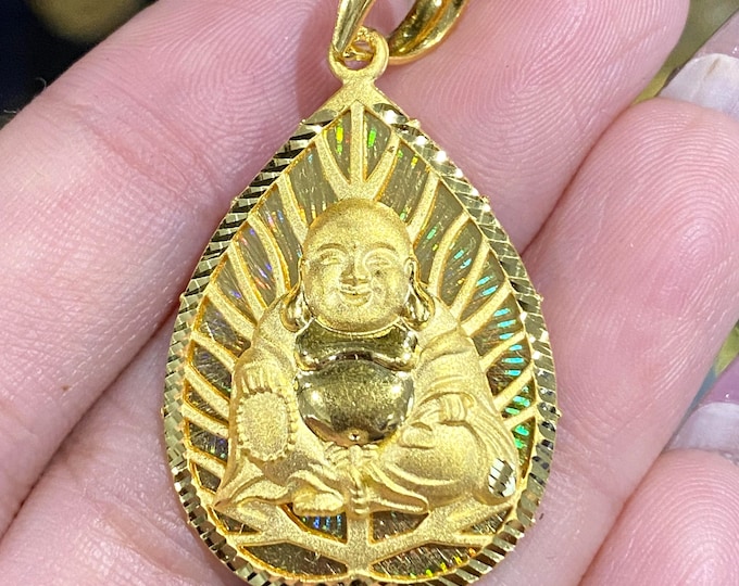 Vintage 24K 980 Pure Gold Laughing Buddha, Happy Buddha Pendant. Duc Phat Di Lac.