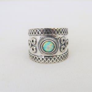 Vintage Sterling Silver White Opal Band Ring Size 8