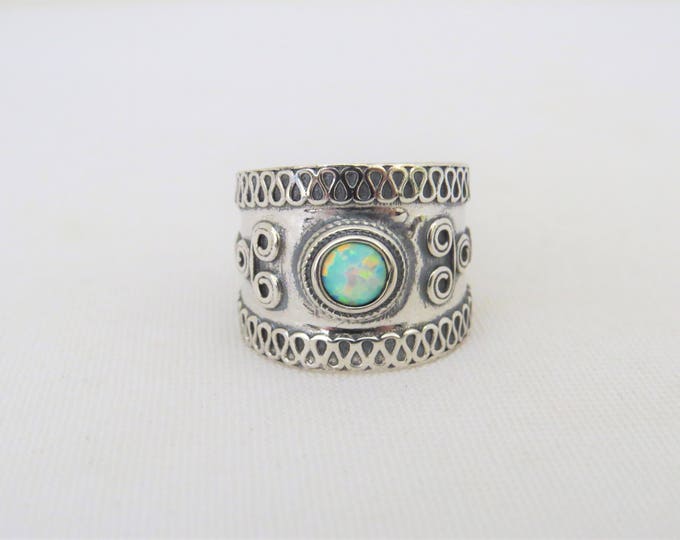 Vintage Sterling Silver White Opal Band Ring Size 8