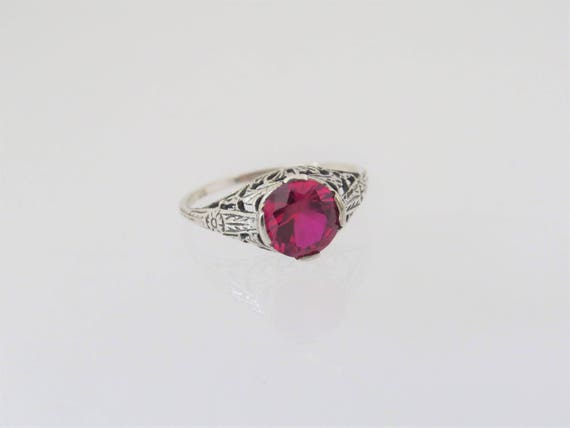 Vintage Sterling Silver Ruby Filigree Ring Size 7 - image 4
