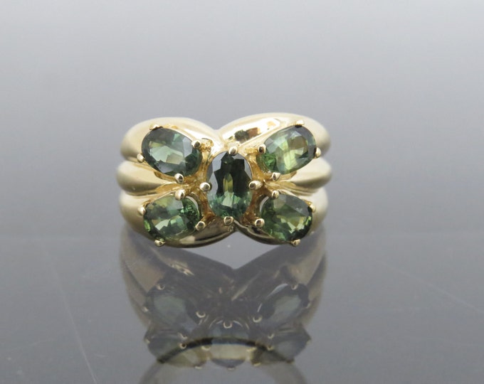 Vintage 14K Solid Yellow Gold 1.72ct Green Tourmaline Dome Ring Size 8