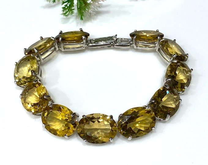 Vintage Sterling Silver 102.52ct Natural Oval cut Citrine Bracelet 7 1/2''