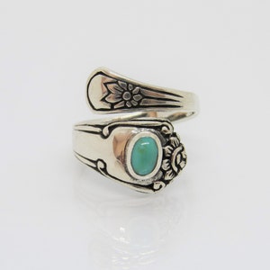 Vintage Sterling Silver Turquoise Spoon Ring Size 9