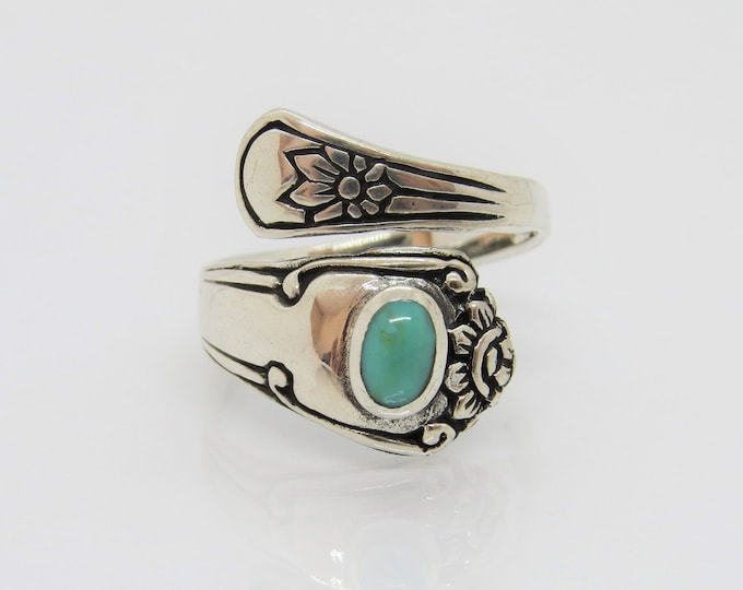 Vintage Sterling Silver Turquoise Spoon Ring Size 9