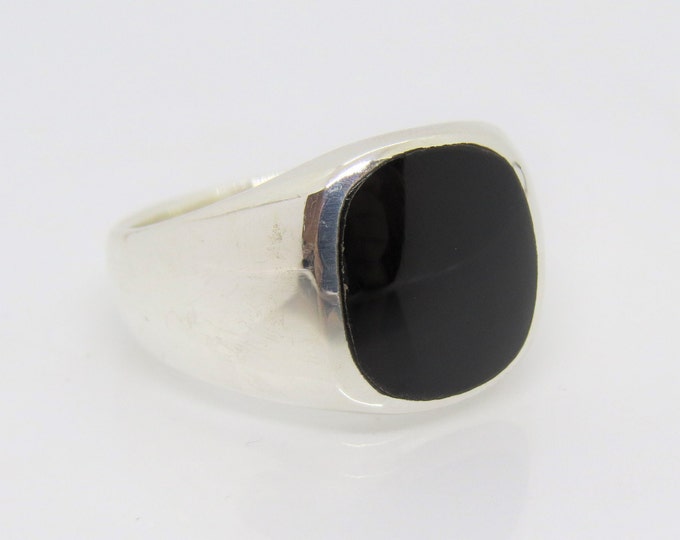 Vintage Sterling Silver Natural Black Onyx Bold Men's Ring Size 10