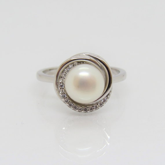 Vintage Sterling Silver Natural White Pearl White Topaz Ring