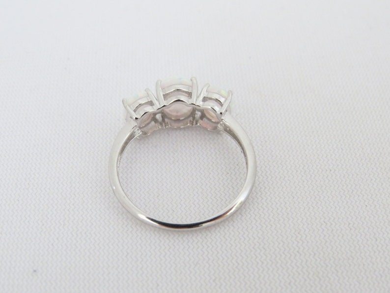 Vintage Sterling Silver White Opal Three stone Ring Size 6