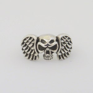 Vintage Sterling Silver Skull Wings Ring Size 7