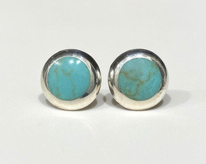 Vintage Sterling Silver Round Turquoise Stud Earrings