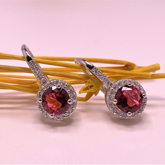 Vintage Sterling Silver Ruby & White Topaz Earrings.