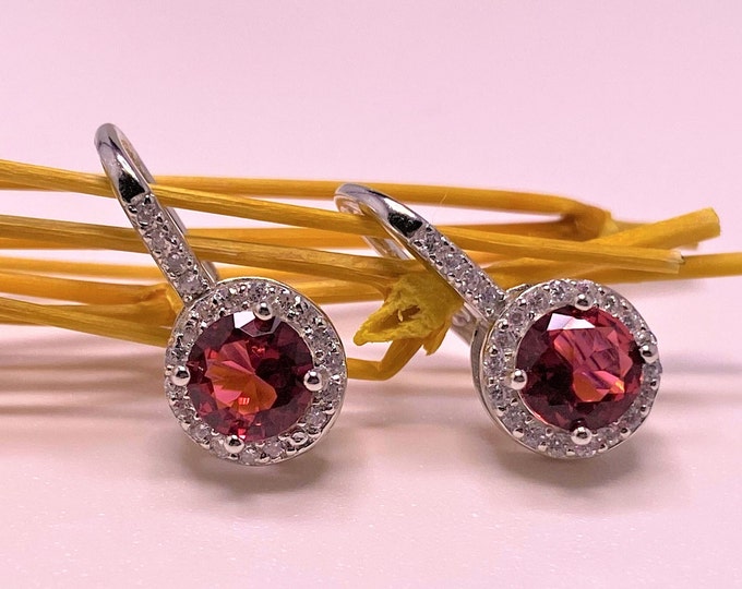 Vintage Sterling Silver Ruby & White Topaz Earrings.