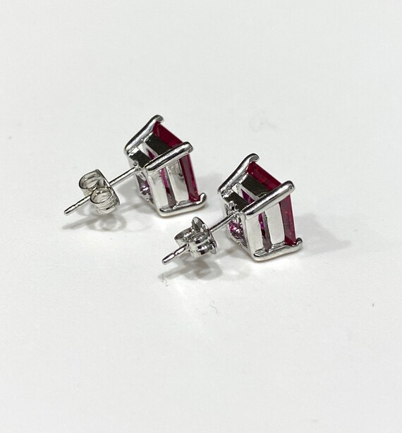 Vintage Sterling Silver Rectangular Ruby Earrings. - image 8