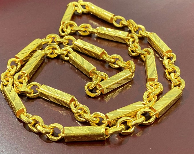 Vintage 24K 980 Pure Gold Bamboo Link Chain Necklace 23'' Length