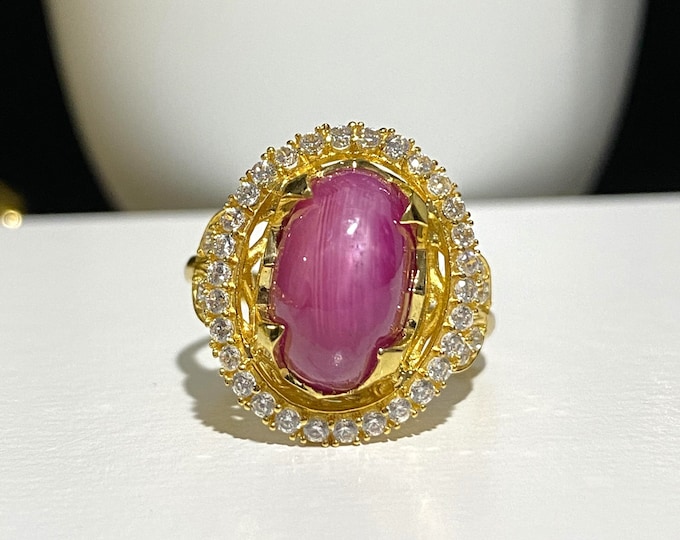 Vintage 15K 610 Solid Yellow Gold Natural Ruby & White Topaz Ring Size 8.25