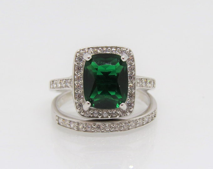 Sterling Silver Emerald & White Topaz Ring set.