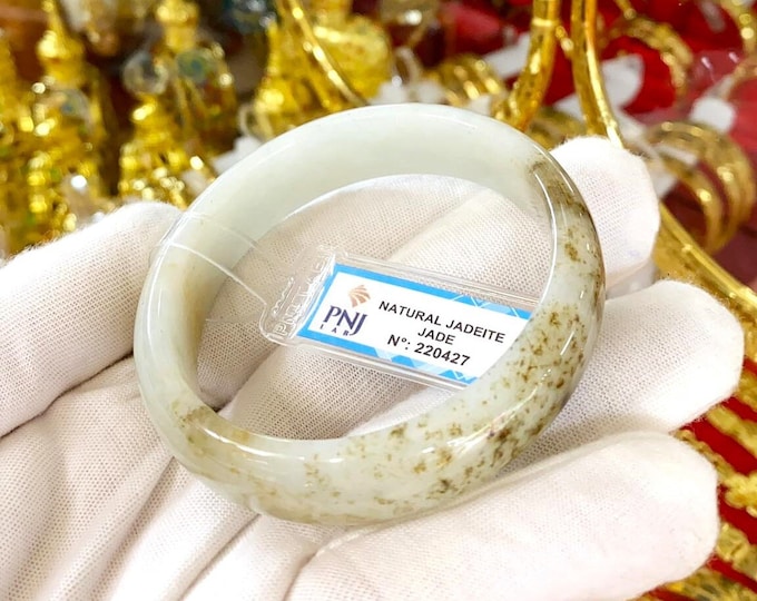 Translucent Natural White Green ,White Brown Jadeite Jade Vintage Bangle Bracelet 57.8MM