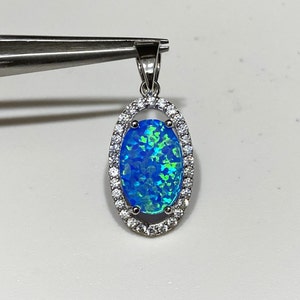 Vintage Sterling Silver Blue Opal & White Topaz Pendant