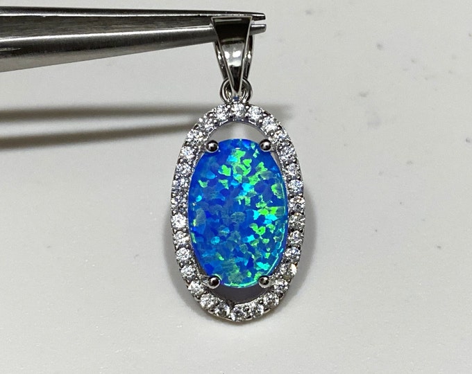 Vintage Sterling Silver Blue Opal & White Topaz Pendant
