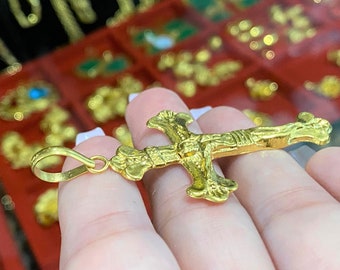 Vintage 23K 980 Pure Gold Crucifix Cross Pendant. - Etsy