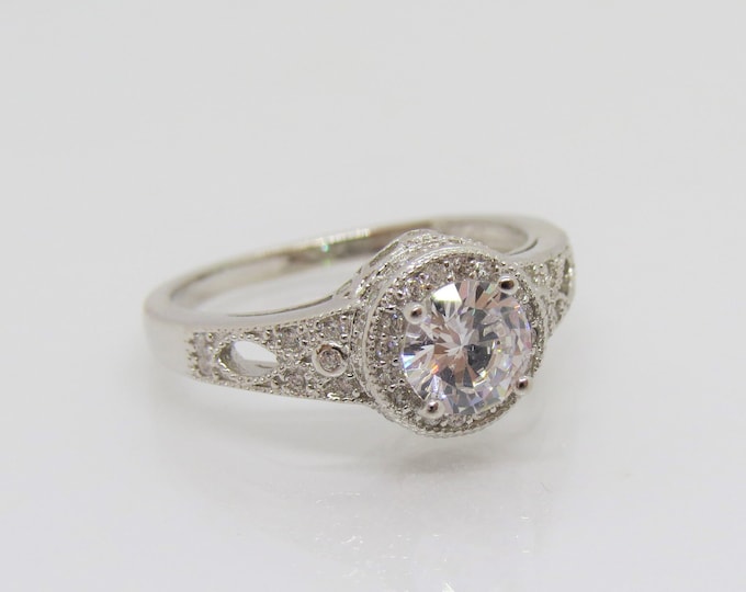 Vintage Sterling Silver White Topaz Engagement Ring Size 7