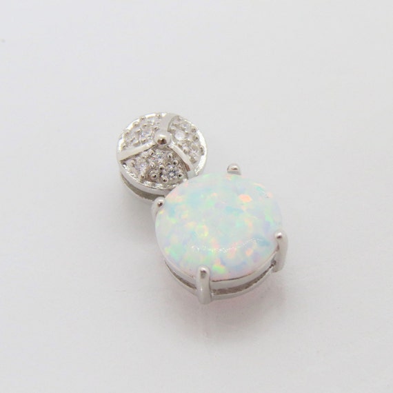 Vintage Sterling Silver Round White Opal & White … - image 5