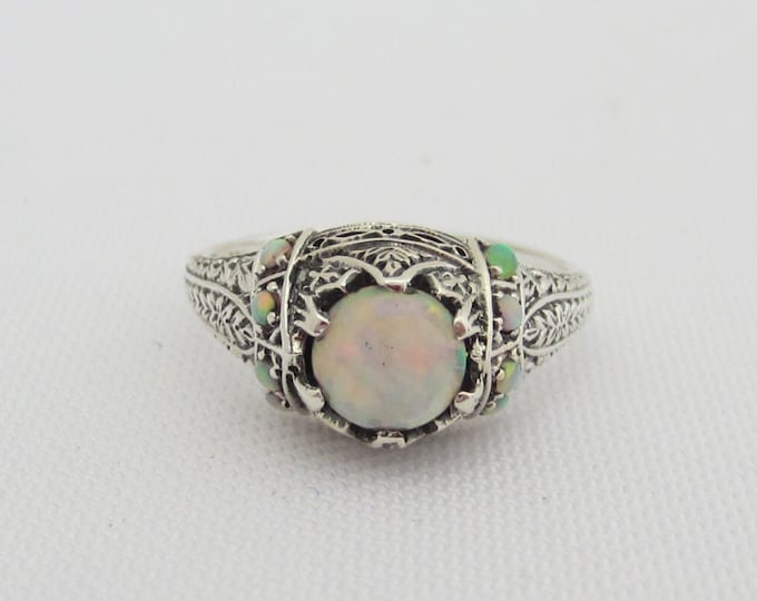 Vintage Sterling Silver Fire Opal Filigree Ring Size 9