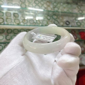 Translucent Natural Light Green, White Jadeite Jade Vintage Bangle Bracelet 56.3MM