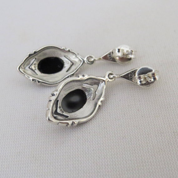 Vintage Sterling Silver Oval Black Onyx & Marcasi… - image 4