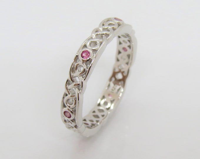 Vintage Sterling Silver Pink Sapphire CELTIC Band Ring Size 8