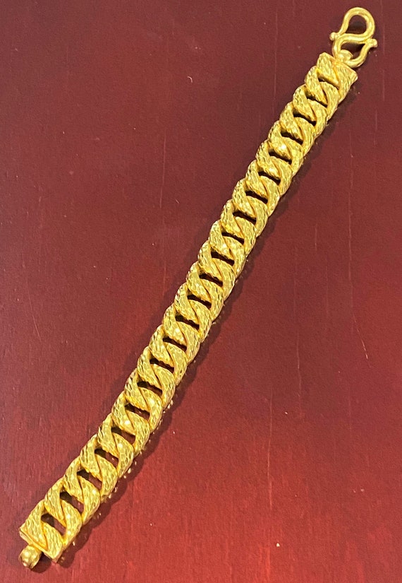 Vintage 24K 980 Solid Gold Cuban Link Chain Brace… - image 4