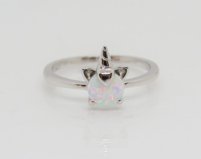 Vintage Bali Sterling Silver Unicorn White Opal Ring Size 7