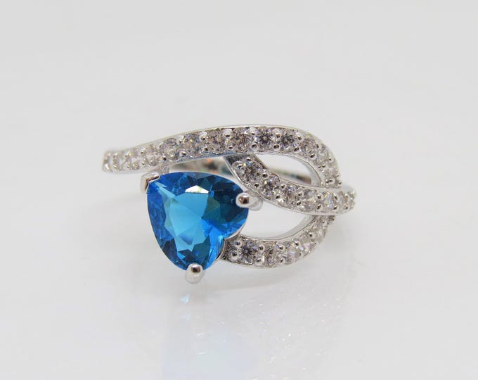 Vintage Sterling Silver London Blue Topaz & White Topaz Ring Size 8