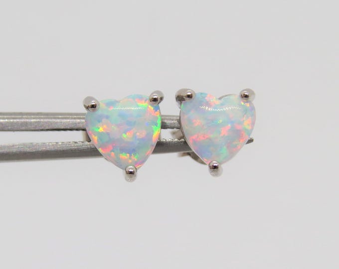 Vintage Sterling Silver Heart cut Fire Opal Stud Earrings