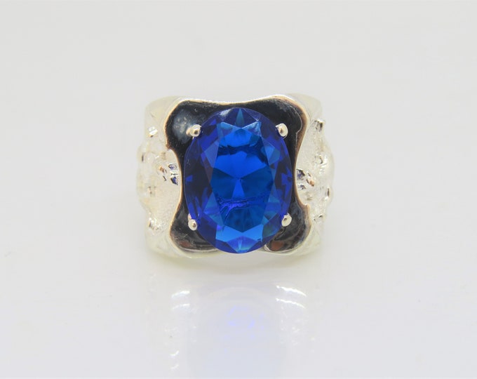 Vintage Sterling Silver Blue Sapphire Tiger Ring Size 8