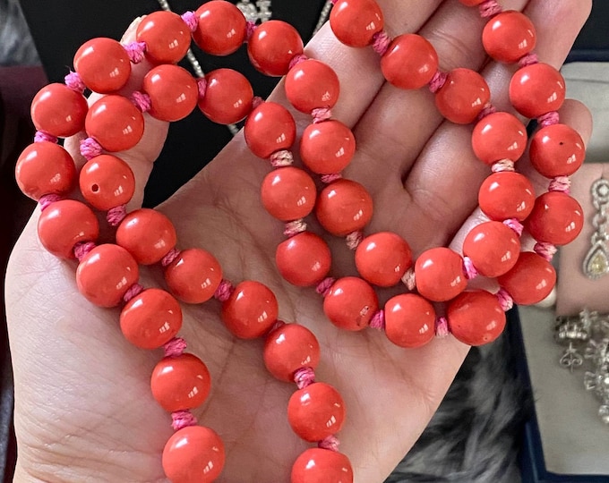 Vintage Chinese Natural Momo Coral bead Necklace 26''