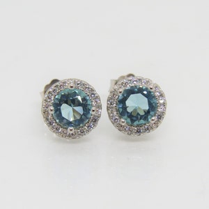 Sterling Silver Aquamarine & White Topaz Halo Earrings image 1