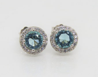 Sterling Silver Aquamarine & White Topaz Halo Earrings