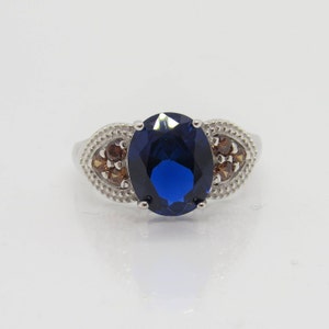 Vintage Sterling Silver Blue Sapphire & Citrine Ring Size 9