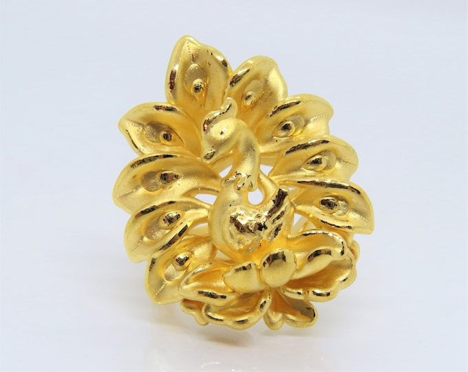999 Pure Gold 3D Peacock Vintage Ring Size 10.5