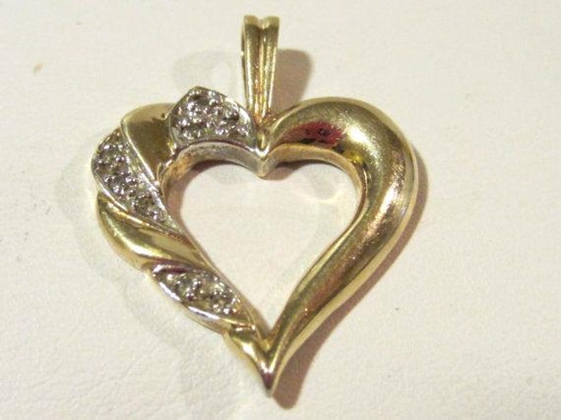 Vintage 10k Solid Yellow Gold Diamond Heart Pendant - Etsy