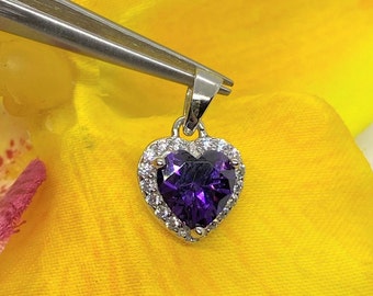 Vintage Sterling Silver Heart cut Amethyst White Topaz