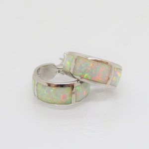 Vintage Sterling Silver White Opal Hoop Earrings