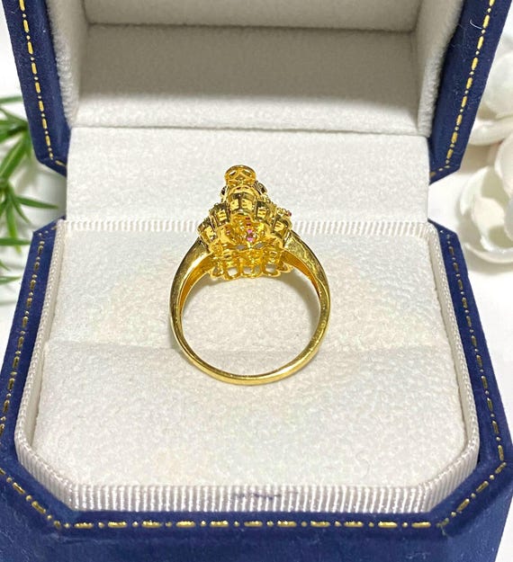 Vintage 15K Gold Frog Ring Emerald, Ruby, Topaz, … - image 2