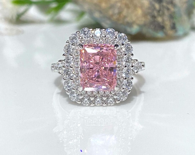 Vintage Sterling Silver Pink Sapphire & White Topaz Ring Size 7