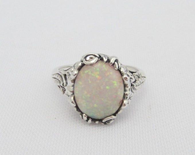 Vintage Sterling Silver Fire Opal Filigree Ring Size 9