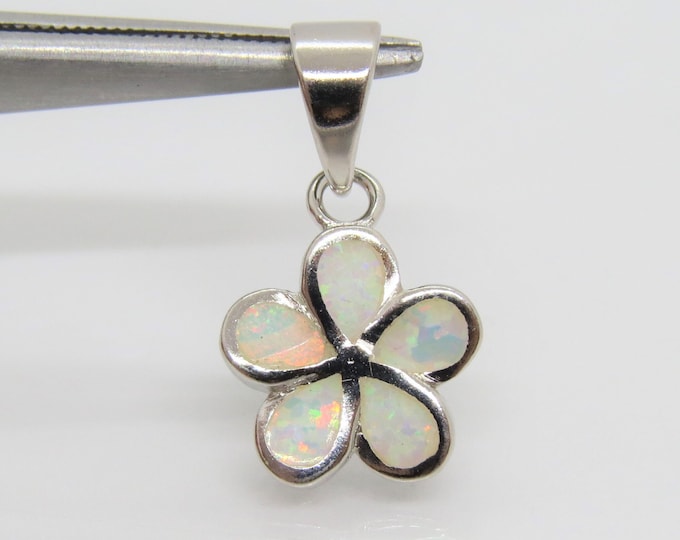 Vintage Sterling Silver White Opal Flower Pendant