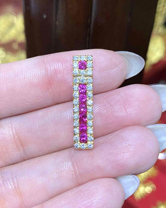 Vintage 14K Solid Gold Ruby, White Topaz Pendant. - image 9